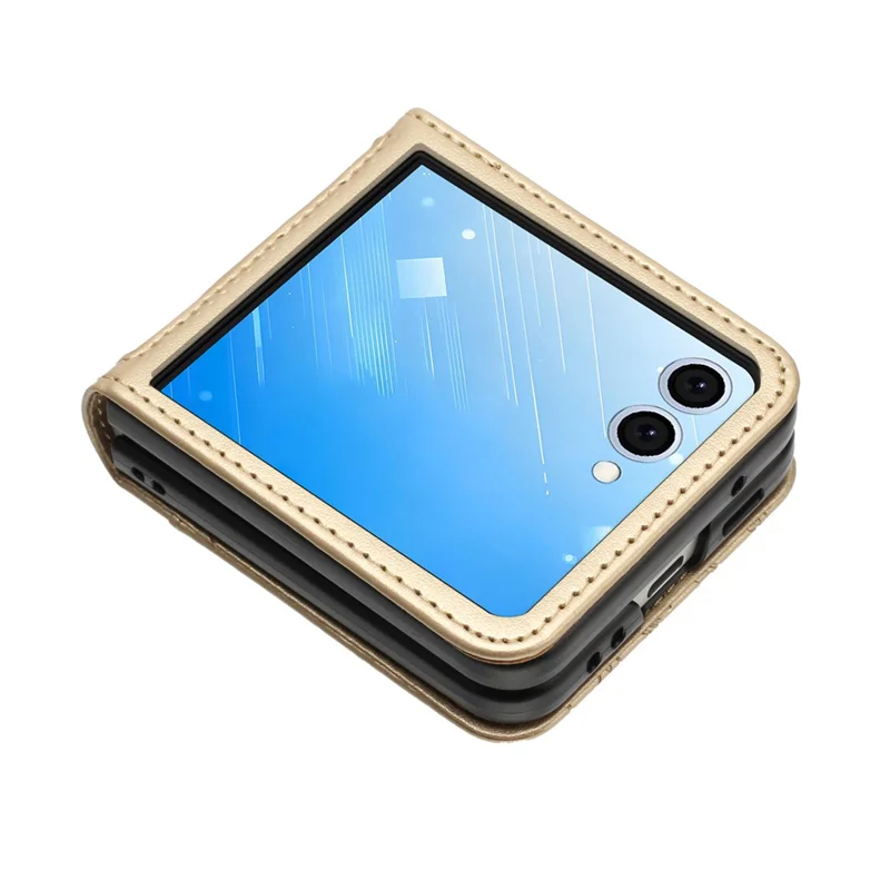 Чехол для Samsung Galaxy Z Flip7 5G с принтом "Бабочка и Цветок" из искусственной кожи - Золотой