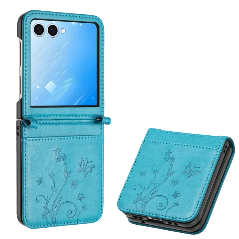 For Samsung Galaxy Z Flip7 5G Case Butterfly Flower Imprinted Leather Phone Cover - Blue