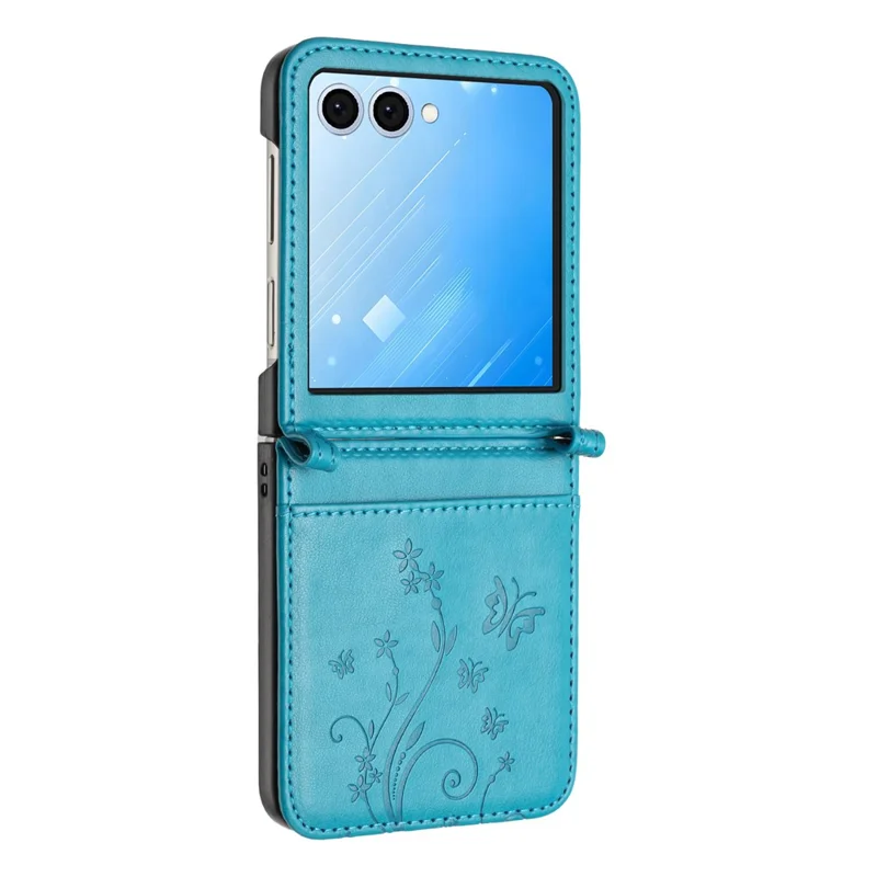 For Samsung Galaxy Z Flip7 5G Case Butterfly Flower Imprinted Leather Phone Cover - Blue