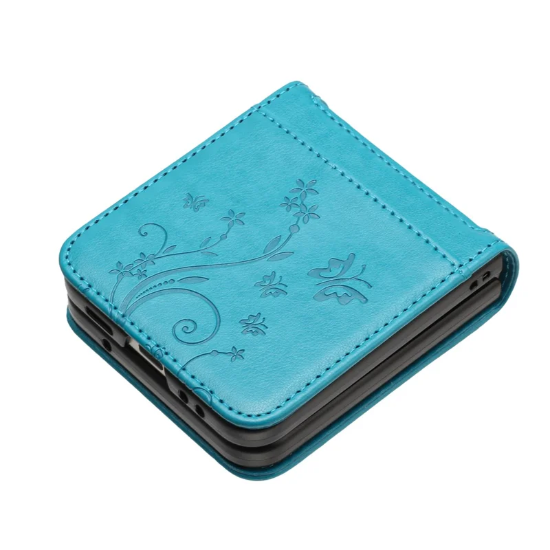 For Samsung Galaxy Z Flip7 5G Case Butterfly Flower Imprinted Leather Phone Cover - Blue
