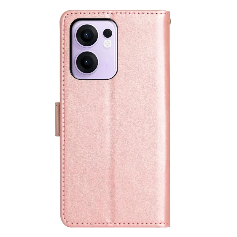 Per Oppo Reno13 F 4G / 5G Custodia portafoglio in pelle Custodia per telefono con stampa farfalla e fiore con cinturino - Oro rosa