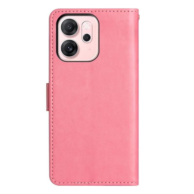 For Oppo Reno14 F 5G Leather Wallet Case Butterfly Flower Imprinted Phone Cover with Strap - Pink