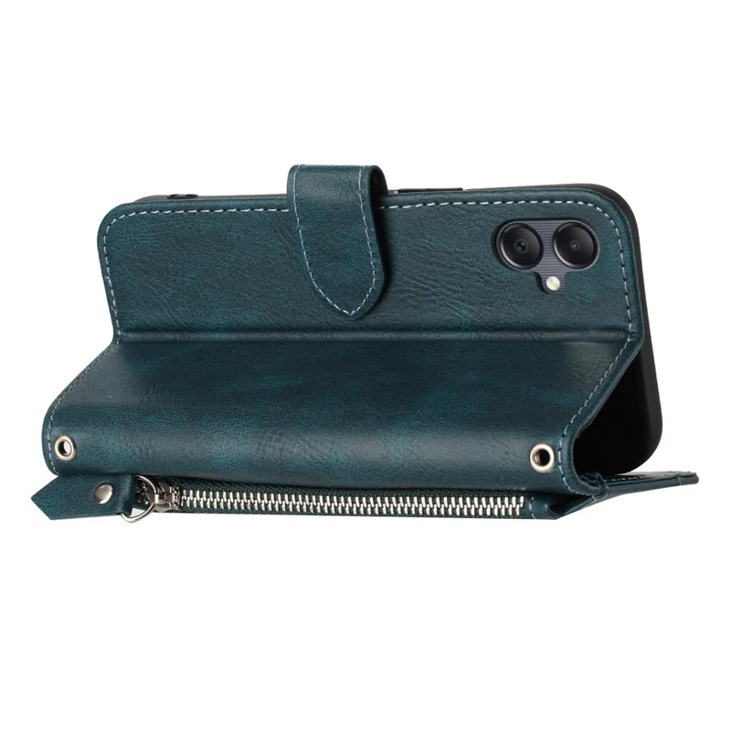Cover per Samsung Galaxy A07 / A06 5G con Portafogli e Tasca con Cerniera in Pelle, Cinturino da Polso - Verde Scuro