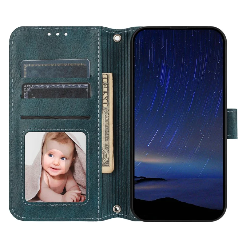 Cover per Samsung Galaxy A07 / A06 5G con Portafogli e Tasca con Cerniera in Pelle, Cinturino da Polso - Verde Scuro