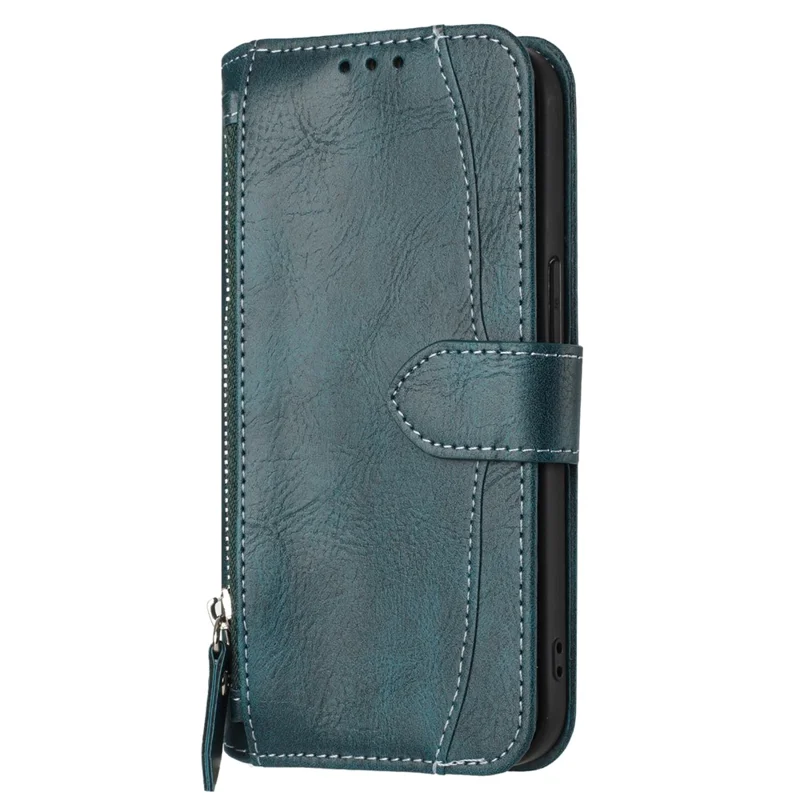 Cover per Samsung Galaxy A07 / A06 5G con Portafogli e Tasca con Cerniera in Pelle, Cinturino da Polso - Verde Scuro