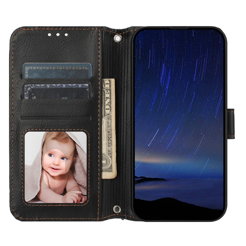 For Samsung Galaxy A17 5G /  A26 5G Case Zipper Pocket Wallet Leather Phone Cover with Wrist Strap - Black