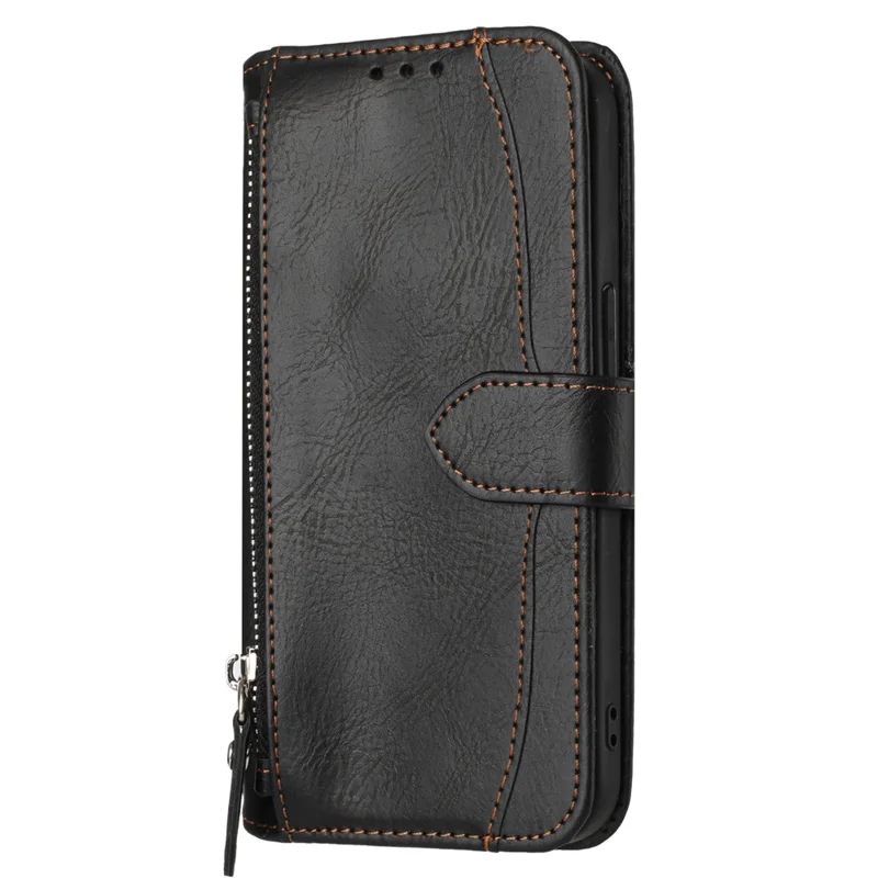 For Samsung Galaxy A17 5G /  A26 5G Case Zipper Pocket Wallet Leather Phone Cover with Wrist Strap - Black