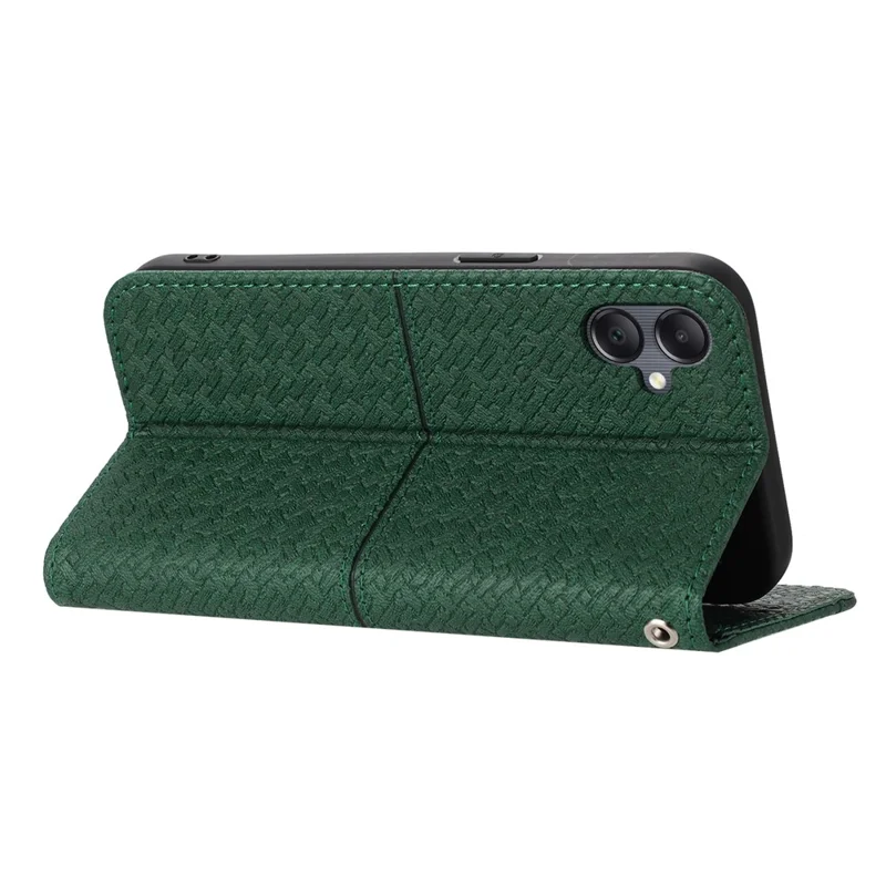 For Samsung Galaxy A07 4G / A06 4G / 5G Case Woven Texture PU Leather Wallet Phone Cover with Wrist Strap - Green