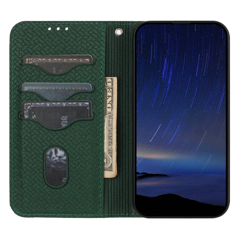 For Samsung Galaxy A07 4G / A06 4G / 5G Case Woven Texture PU Leather Wallet Phone Cover with Wrist Strap - Green