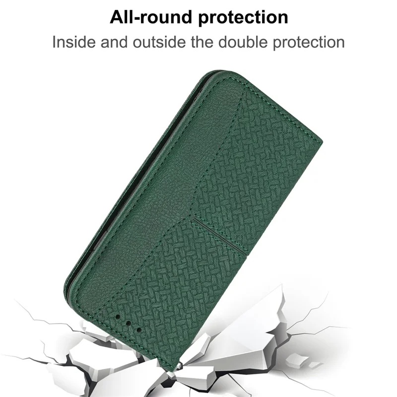 For Samsung Galaxy A07 4G / A06 4G / 5G Case Woven Texture PU Leather Wallet Phone Cover with Wrist Strap - Green