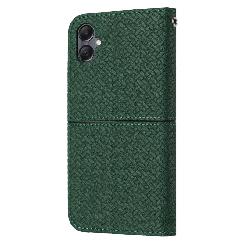 For Samsung Galaxy A07 4G / A06 4G / 5G Case Woven Texture PU Leather Wallet Phone Cover with Wrist Strap - Green