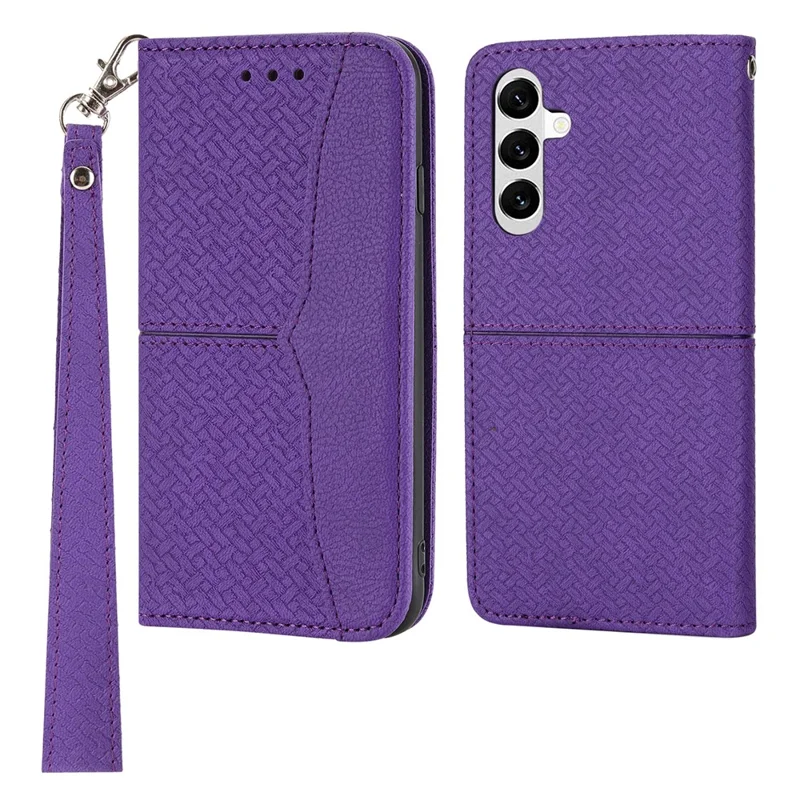Cover per Samsung Galaxy A17 5G / A26 5G con Texture Intrecciata in Pelle PU, Portafoglio con Cinturino da Polso - Viola