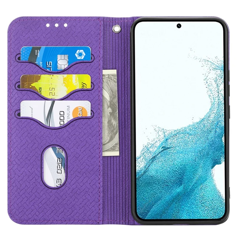 Cover per Samsung Galaxy A17 5G / A26 5G con Texture Intrecciata in Pelle PU, Portafoglio con Cinturino da Polso - Viola