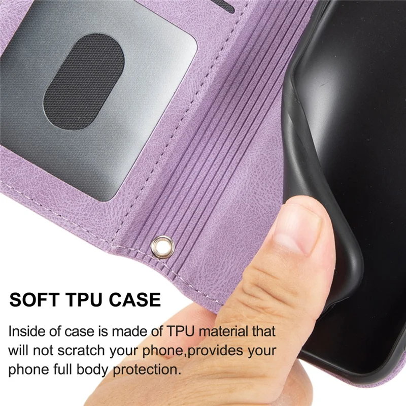 For Samsung Galaxy A07 4G / A06 4G / 5G Case Wallet Skin-Touch Leather Imprinted Phone Cover with Wrist Strap - Purple