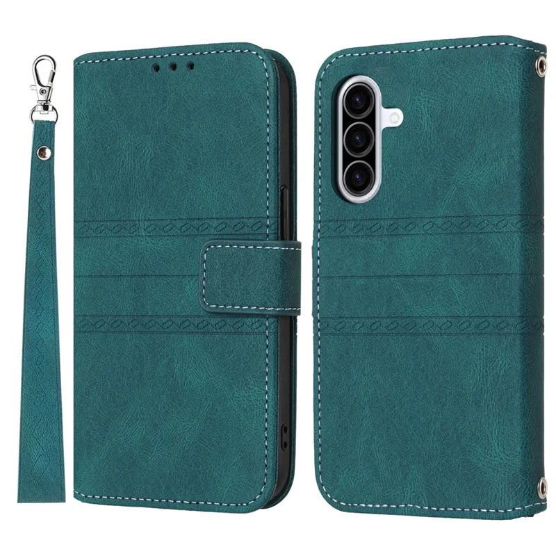 Capa para Samsung Galaxy A17 5G / A26 5G com Carteira em Couro Sintético Toque Macio, Estampada, com Alça de Pulso - Verde Escuro Acinzentado