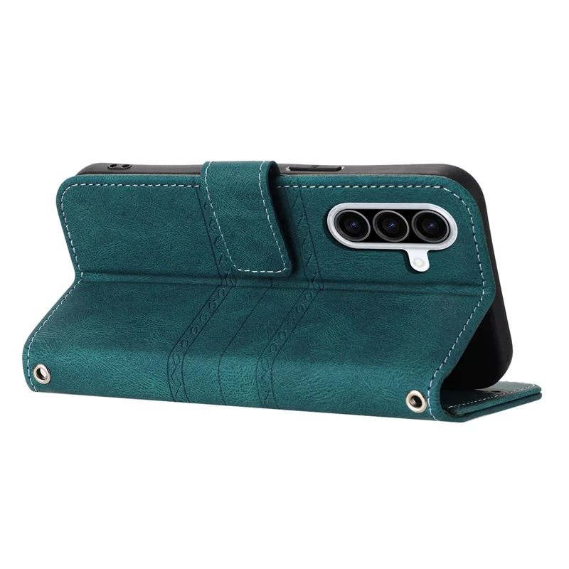 Capa para Samsung Galaxy A17 5G / A26 5G com Carteira em Couro Sintético Toque Macio, Estampada, com Alça de Pulso - Verde Escuro Acinzentado