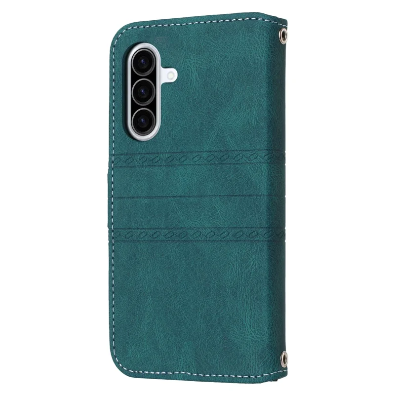 Capa para Samsung Galaxy A17 5G / A26 5G com Carteira em Couro Sintético Toque Macio, Estampada, com Alça de Pulso - Verde Escuro Acinzentado