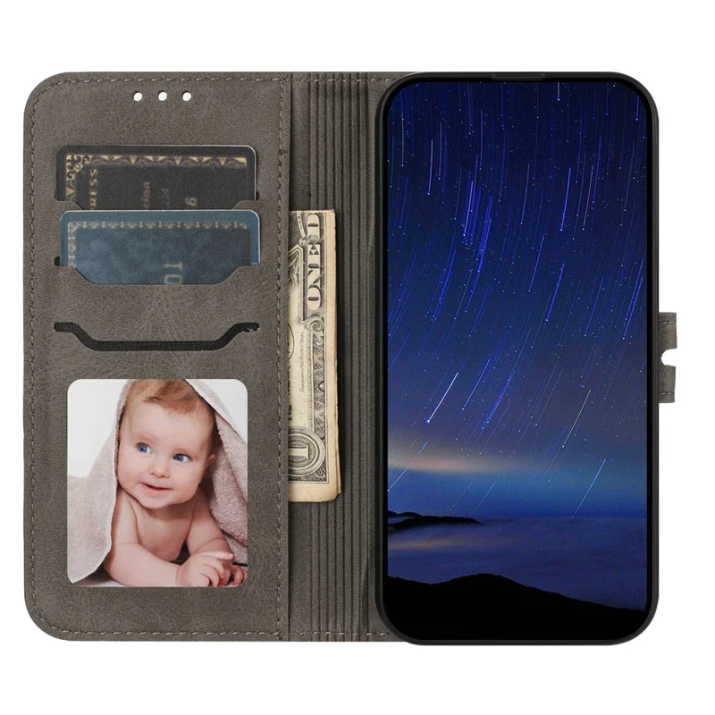 Per Samsung Galaxy A07 / A06 4G / 5G Custodia Motivo Gatto Felice Stampato Portafoglio in Pelle Custodia per Telefono - Grigio