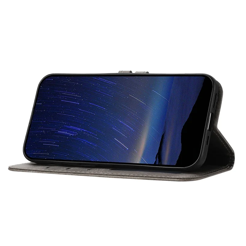 Per Samsung Galaxy A07 / A06 4G / 5G Custodia Motivo Gatto Felice Stampato Portafoglio in Pelle Custodia per Telefono - Grigio