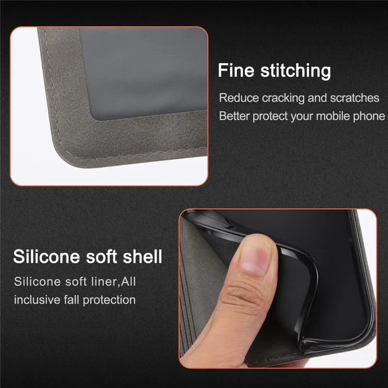 Per Samsung Galaxy A07 / A06 4G / 5G Custodia Motivo Gatto Felice Stampato Portafoglio in Pelle Custodia per Telefono - Grigio