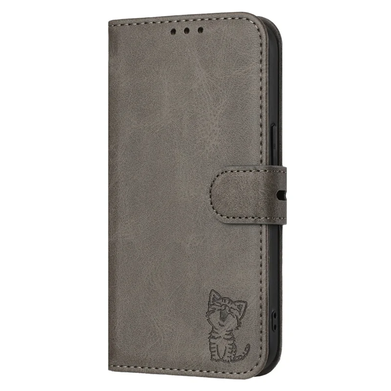 Per Samsung Galaxy A07 / A06 4G / 5G Custodia Motivo Gatto Felice Stampato Portafoglio in Pelle Custodia per Telefono - Grigio