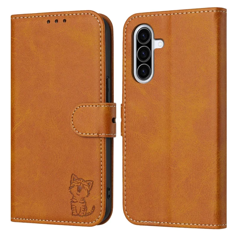 Cover per Samsung Galaxy A17 5G / A26 5G con Motivo Gatto Felice Stampato - Custodia a Portafoglio in Pelle - Giallo