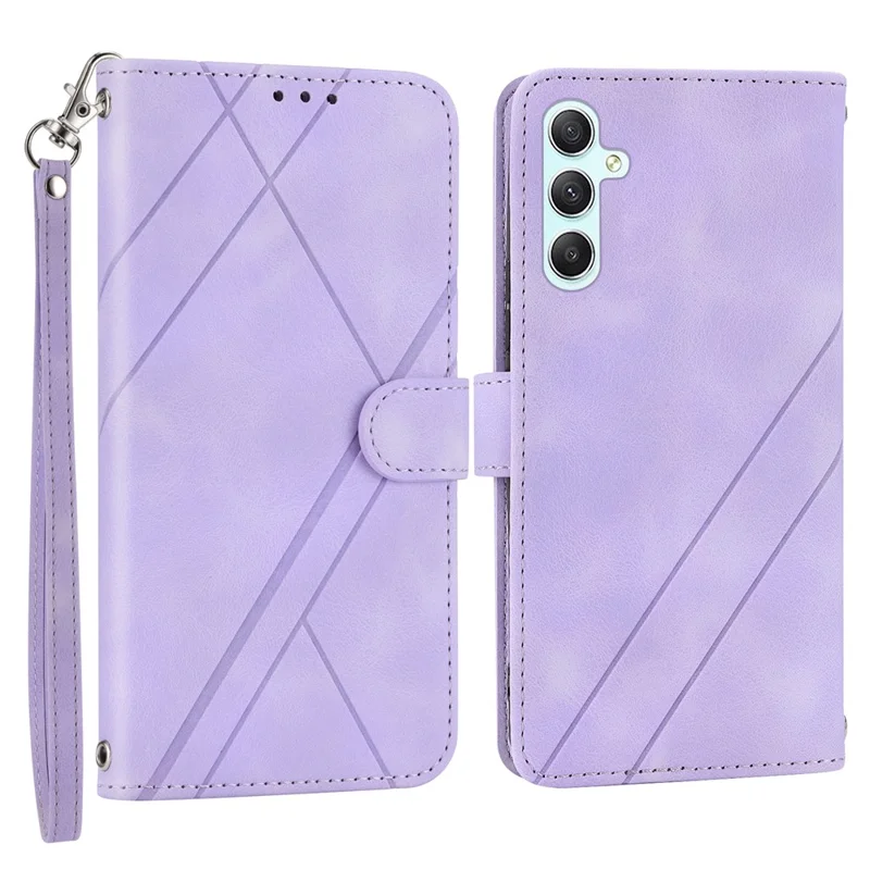 For Samsung Galaxy A17 5G / A26 5G Case Imprinted Line Leather Phone Cover with Handy Strap - Purple