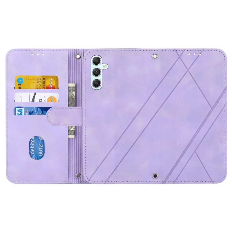 For Samsung Galaxy A17 5G / A26 5G Case Imprinted Line Leather Phone Cover with Handy Strap - Purple