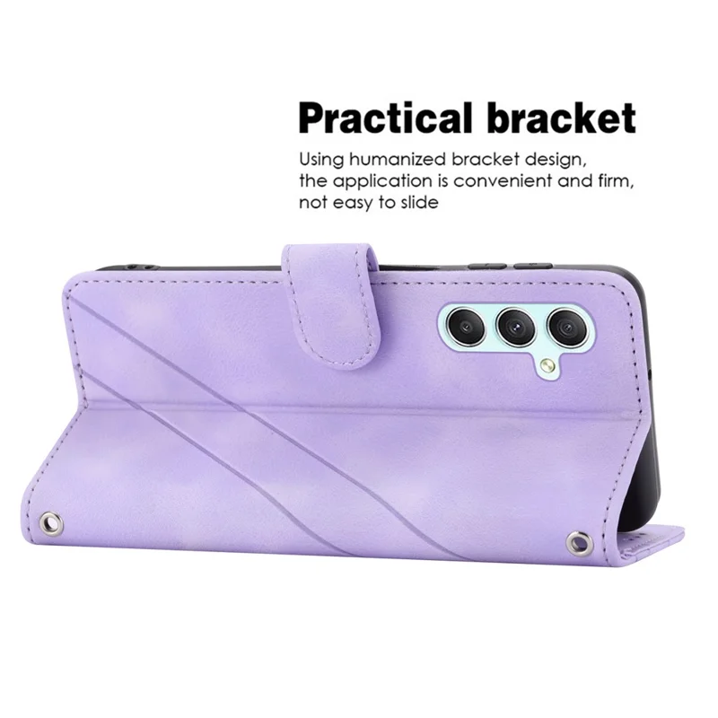 For Samsung Galaxy A17 5G / A26 5G Case Imprinted Line Leather Phone Cover with Handy Strap - Purple