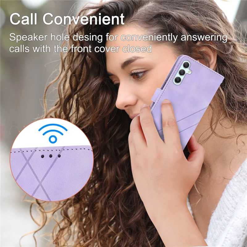 For Samsung Galaxy A17 5G / A26 5G Case Imprinted Line Leather Phone Cover with Handy Strap - Purple