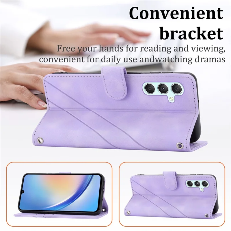 For Samsung Galaxy A17 5G / A26 5G Case Imprinted Line Leather Phone Cover with Handy Strap - Purple