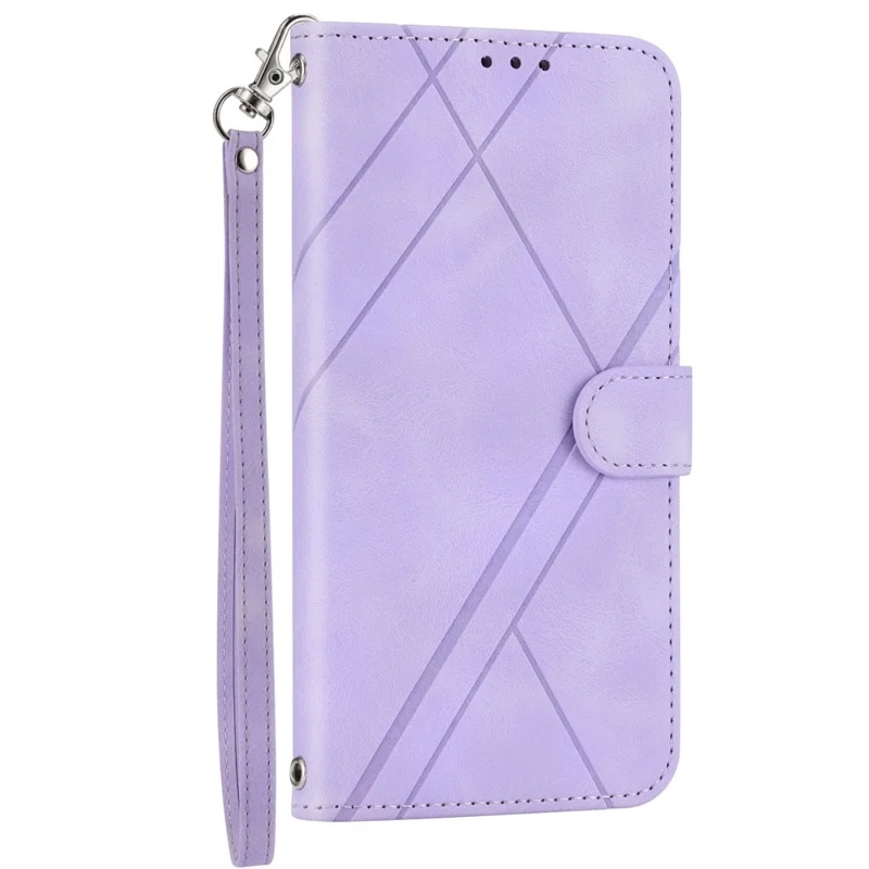 For Samsung Galaxy A17 5G / A26 5G Case Imprinted Line Leather Phone Cover with Handy Strap - Purple