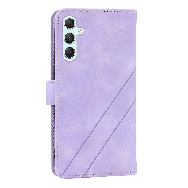 For Samsung Galaxy A17 5G / A26 5G Case Imprinted Line Leather Phone Cover with Handy Strap - Purple