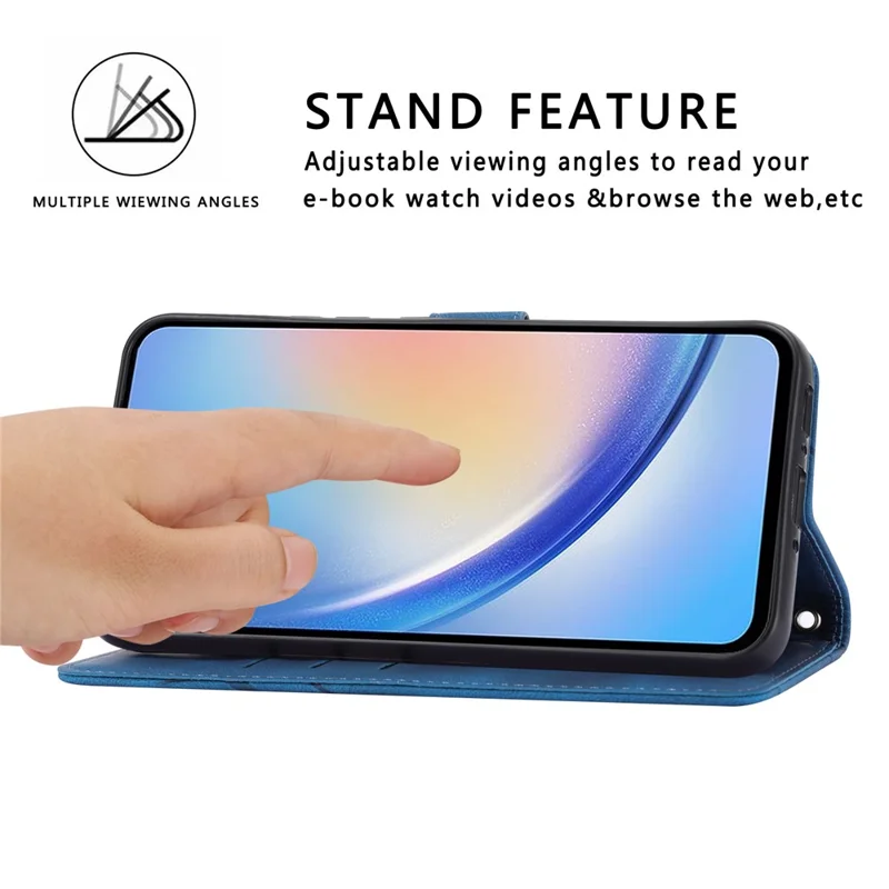 For Samsung Galaxy A17 5G / A17 4G / A26 5G Case Imprinted Line Leather Phone Cover with Handy Strap - Blue