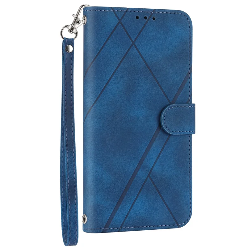 For Samsung Galaxy A17 5G / A17 4G / A26 5G Case Imprinted Line Leather Phone Cover with Handy Strap - Blue