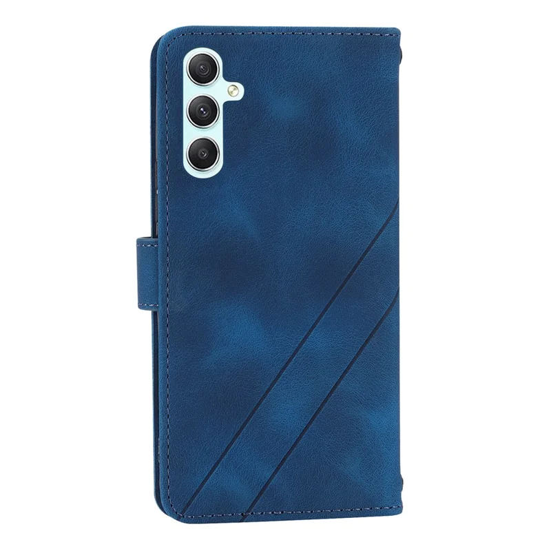 For Samsung Galaxy A17 5G / A17 4G / A26 5G Case Imprinted Line Leather Phone Cover with Handy Strap - Blue