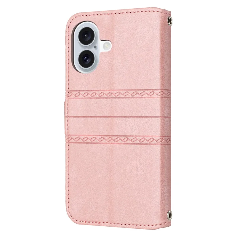 For iPhone 17 Case Wallet Skin-Touch Leather Imprinted Phone Cover with Wrist Strap - Pink