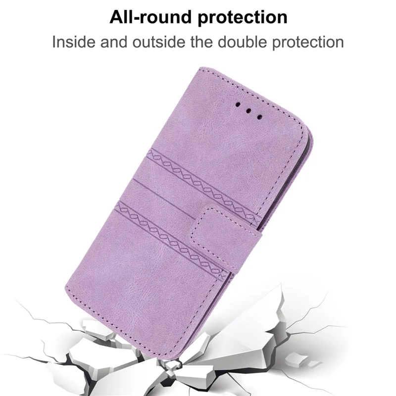 For iPhone 17 Air Case Wallet Skin-Touch Leather Imprinted Phone Cover with Wrist Strap - Purple