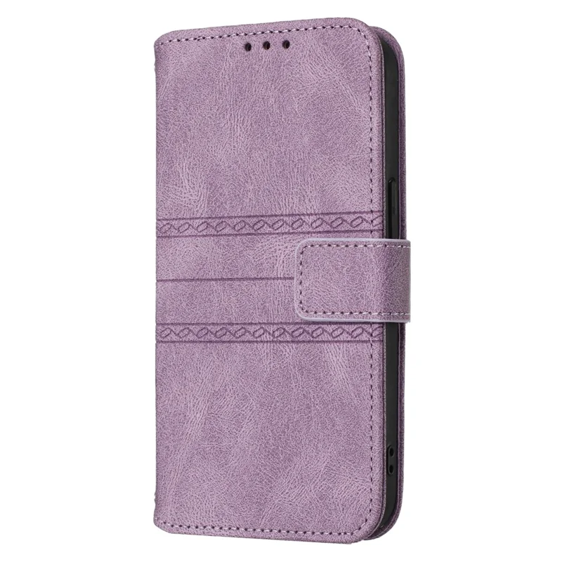 For iPhone 17 Air Case Wallet Skin-Touch Leather Imprinted Phone Cover with Wrist Strap - Purple