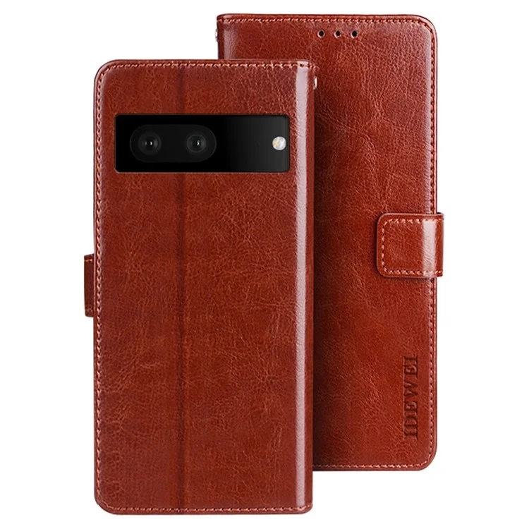 Idewei PU Leather Crazy Horse Texture Case Per Google Pixel 7 5G, Portafoglio Telefonico a Chiusura Magnetica Copertina TPU Interna - Marrone