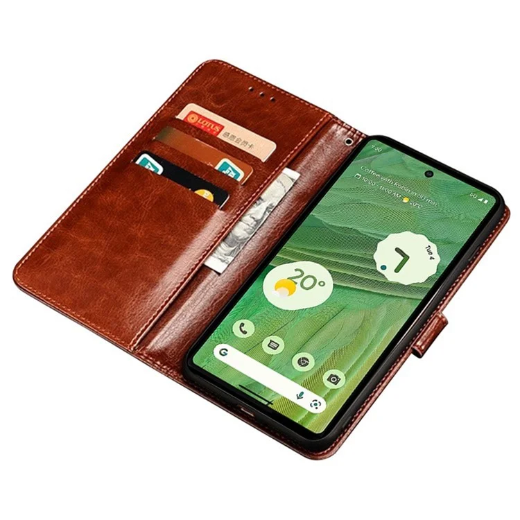 Idewei PU Leather Crazy Horse Texture Case Per Google Pixel 7 5G, Portafoglio Telefonico a Chiusura Magnetica Copertina TPU Interna - Marrone