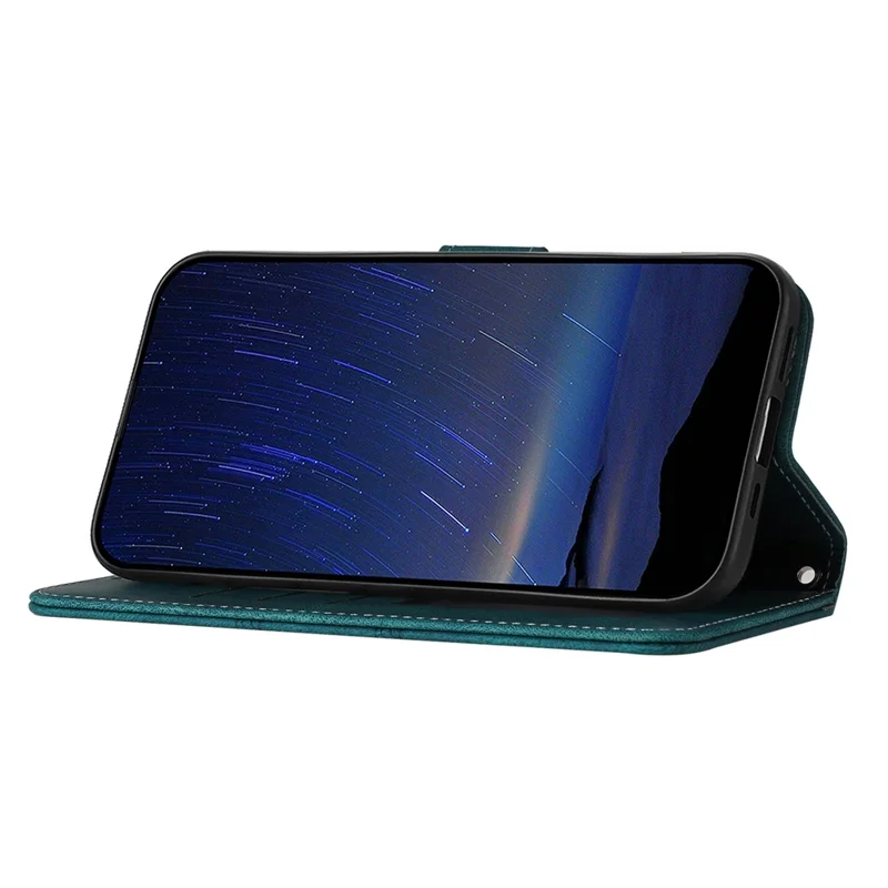 For iPhone 17 Pro Max Case Wallet Skin-Touch Leather Imprinted Phone Cover with Wrist Strap - Blackish Green