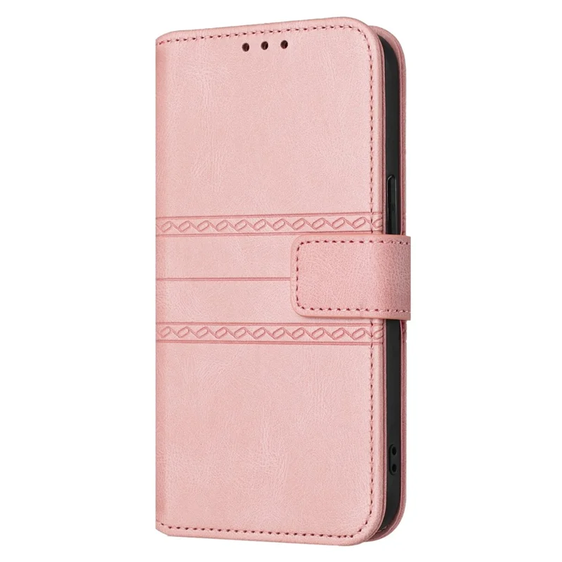 For iPhone 17 Pro Max Case Wallet Skin-Touch Leather Imprinted Phone Cover with Wrist Strap - Pink