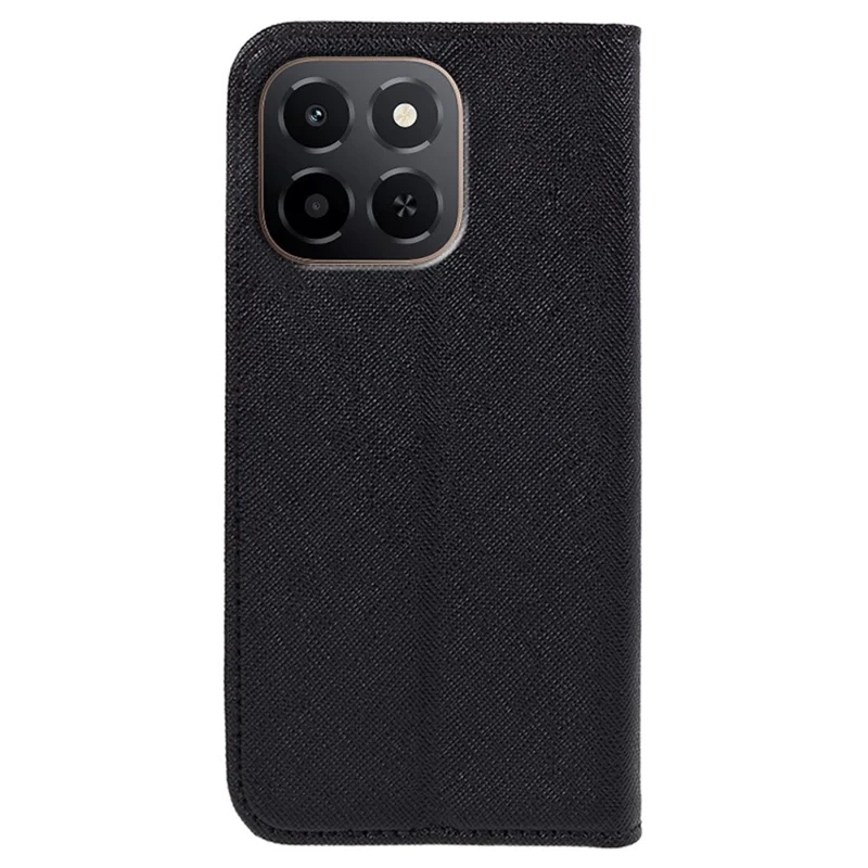 For Honor X6c 4G Case Cross Texture Leather Phone Cover Hidden Magnetic - Black