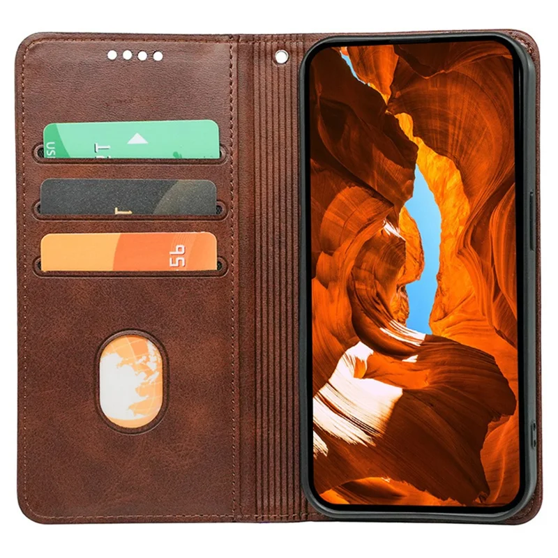 For iPhone 17 Air Case Hidden Magnetic Closure Calf Texture Leather Phone Cover - Brown