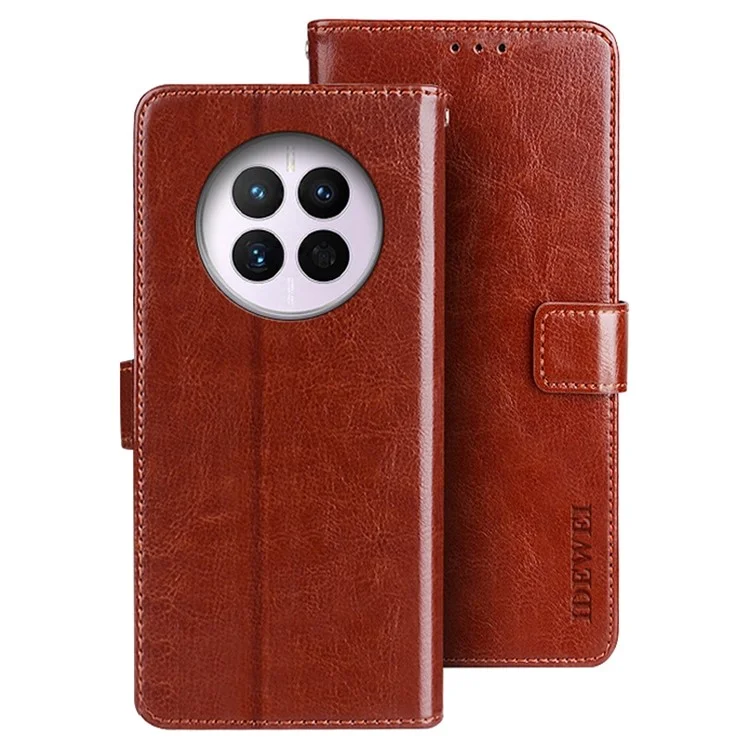 IDEWEI PU Leather Phone Case for Huawei Mate 50 4G, Folio Flip Crazy Horse Texture Stand Wallet Cover - Brown