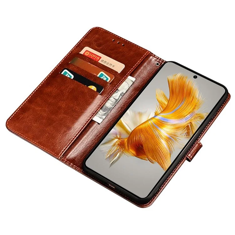 IDEWEI PU Leather Phone Case for Huawei Mate 50 4G, Folio Flip Crazy Horse Texture Stand Wallet Cover - Brown