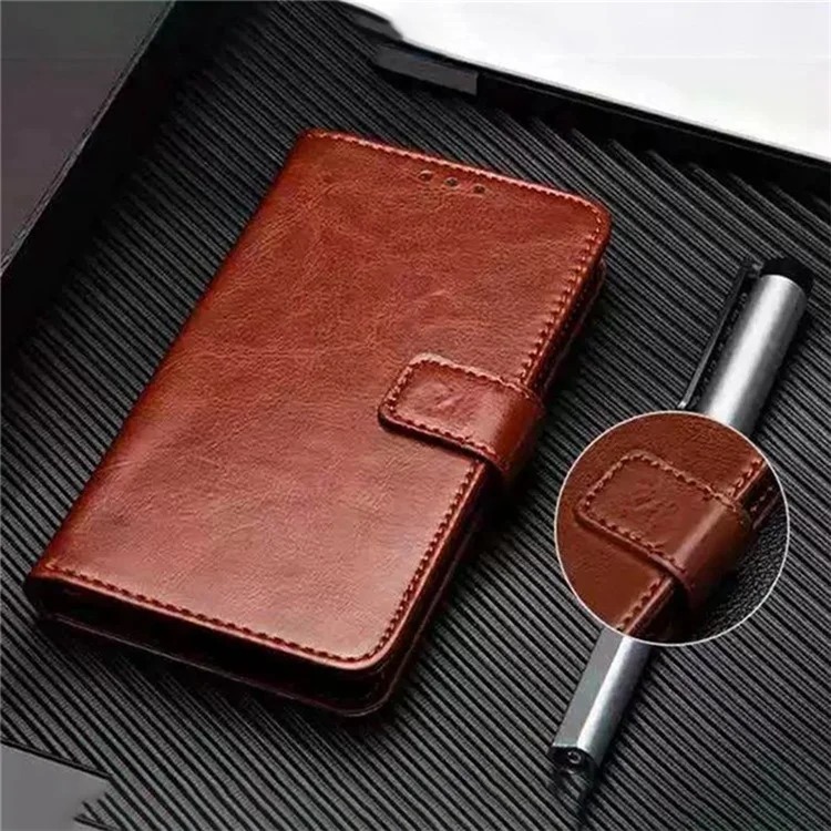 IDEWEI PU Leather Phone Case for Huawei Mate 50 4G, Folio Flip Crazy Horse Texture Stand Wallet Cover - Brown