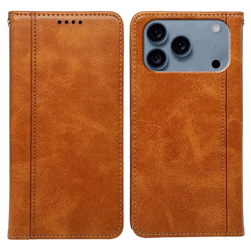 Voor iPhone 17 Pro hoesje met verborgen magnetische sluiting Kalfsleren textuur Leren telefoonhoes - Geel