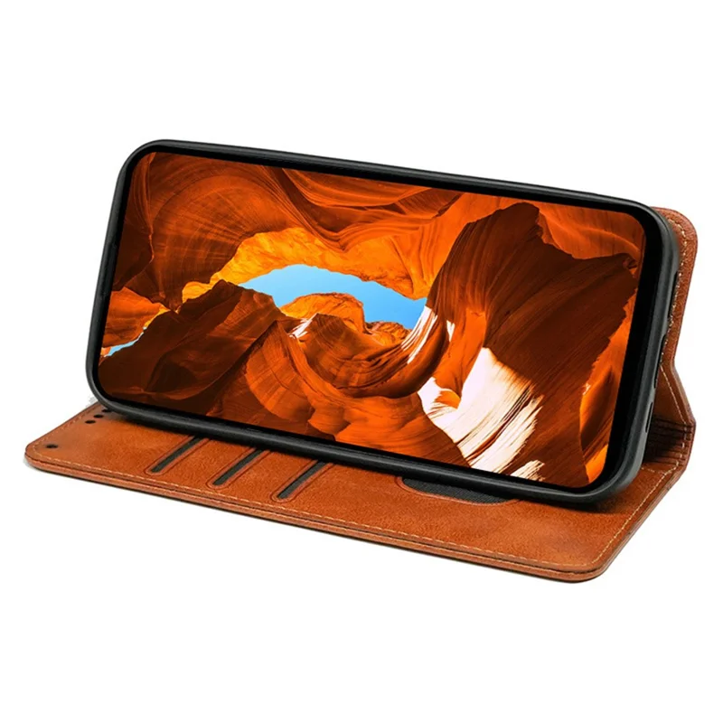 Voor iPhone 17 Pro hoesje met verborgen magnetische sluiting Kalfsleren textuur Leren telefoonhoes - Geel